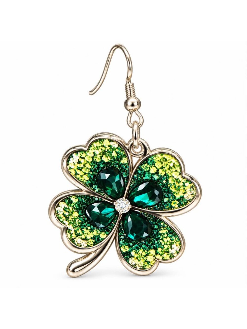 Green Four Leaf Clover Dangle Earrings